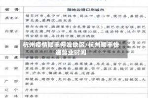 杭州疫情顺丰停发地区/杭州顺丰快递营业时间